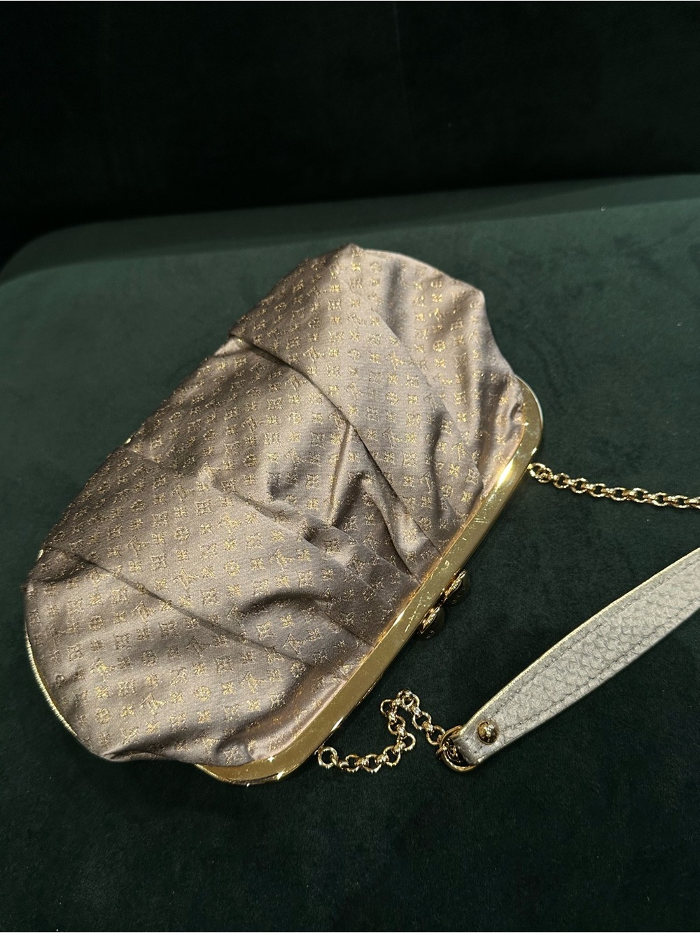 Louis Vuitton Limited Edition Silver Monogram Satin Aumoniere Evening Bag